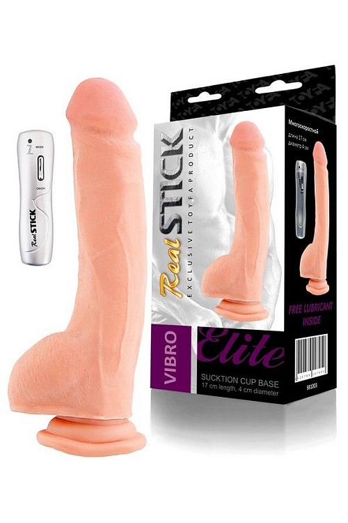 Телесный вибратор на присоске серии Elite - 17 см.