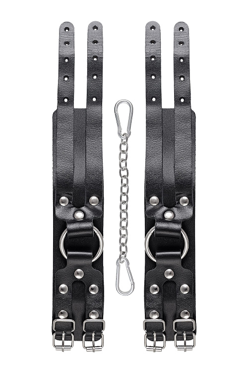 Черные кожаные оковы с двумя ремешками
