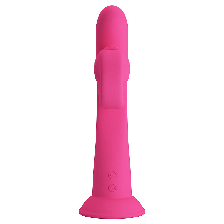 Розовый вибратор на присоске с закрученным клиторальным отростком - 20 см.