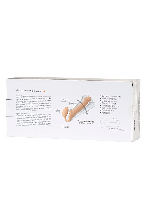 Телесный безремневой страпон Silicone Bendable Strap-On XL