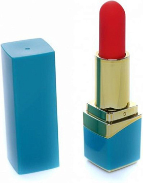 Голубой мини-вибратор в форме помады