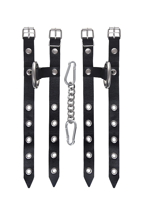 Черные однослойные кожаные наручники из двух ремешков