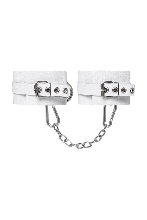 Белые мягкие кожаные наручники с люверсами