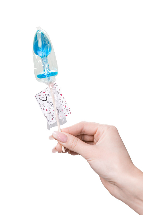 Голубой леденец в форме анальной пробки со вкусом блю кюрасао - 29 гр.