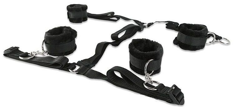 Набор чёрных фиксаторов для рук и ног с мягкой подкладкой