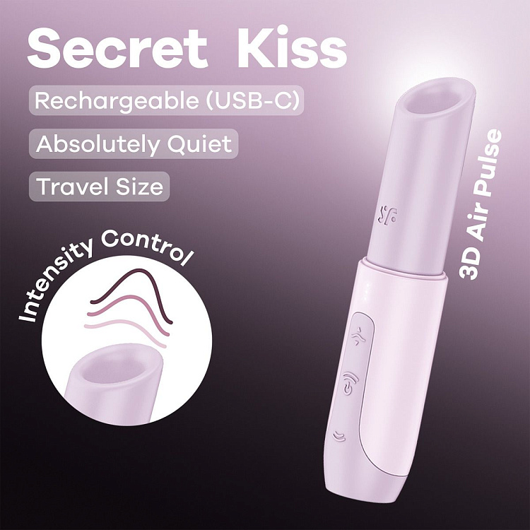Сиреневый вакуумный стимулятор Secret Kiss